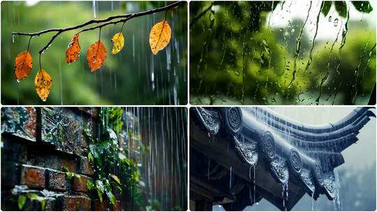 雨天古建筑屋檐滴水 春雨夏雨秋雨 雨后