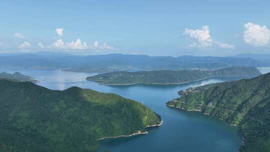 航拍湖南省资兴市东江湖风景区湖光山色景观