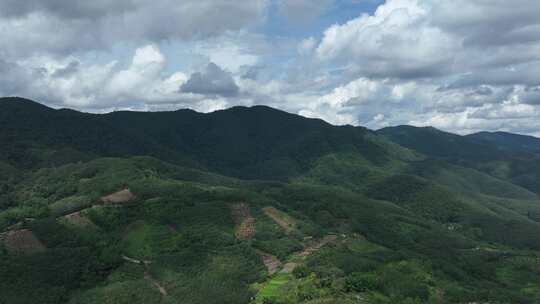 蓝天白云山地绿植航拍延时