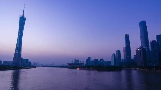 广州珠江夕阳晚霞摩天大楼剪影延时风光