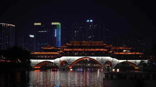 成都安顺廊桥夜景九眼桥夜晚水面灯光