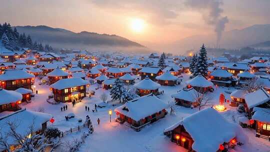 冬日雪乡村落全景