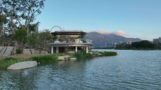 航拍福建福州晋安区晋安湖湖景