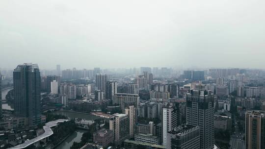 成都锦江区府河航拍高楼大厦