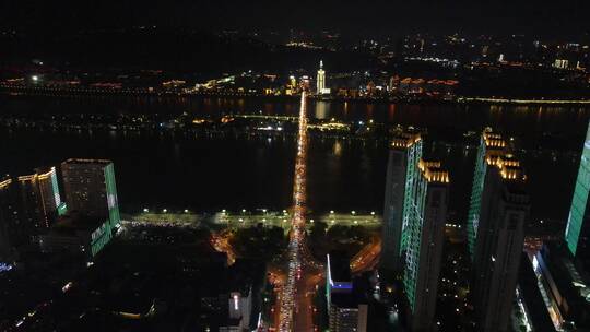 城市航拍湖南长沙城市夜景