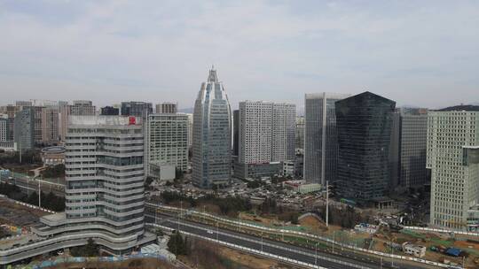 4K 航拍青岛崂山区CBD现代建筑街景