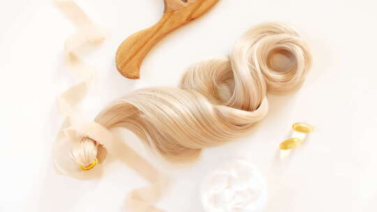 金色闪亮波浪头发在白色背景闪亮的女人发束视频素材模板下载