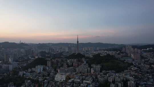 贵阳东山寺晚霞夜幕降临航拍