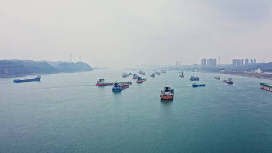 湖北宜昌长江轮船航拍视频素材模板下载