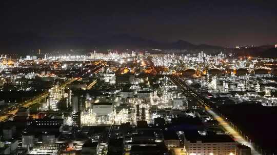 惠州大亚湾石化区大型石油化工园区夜景鸟瞰