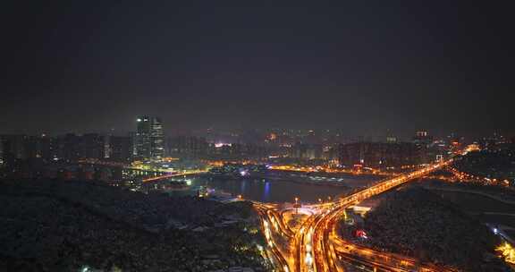 长沙梅溪湖雪后夜景航拍