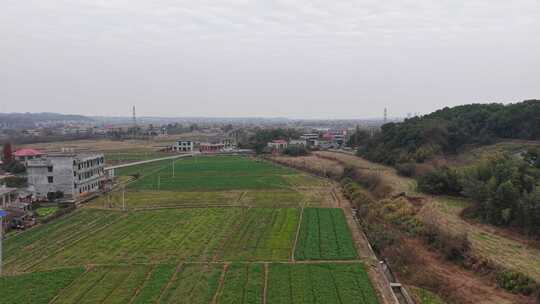 乡村田园风光的鸟瞰全景