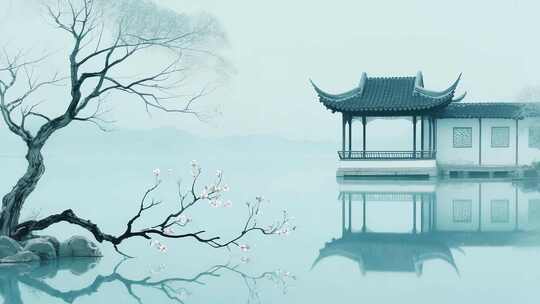 中式山水古风建筑风景