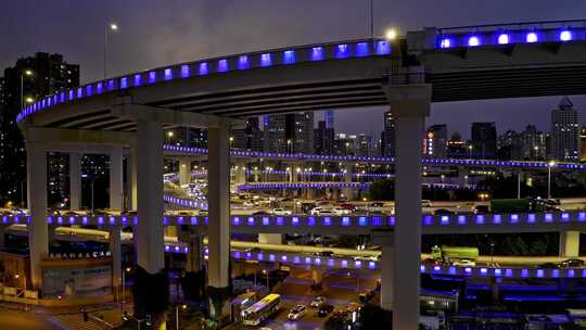 上海城市立交桥夜景航拍