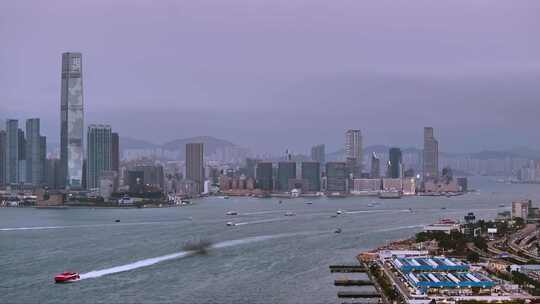 香港维多利亚港CBD中环夜景高空航拍