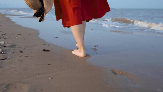 海边穿裙子的少女视频素材模板下载