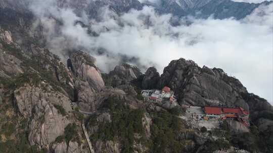 安徽省黄山风景区山峰云海航拍延时风景视频