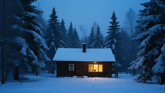 冬至雪乡木屋唯美冬天夜晚视频