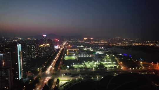 山东日照城市夜景灯光航拍