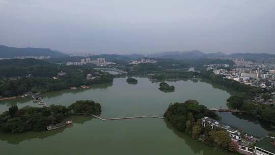 广东惠州西湖清晨风光航拍视频素材模板下载