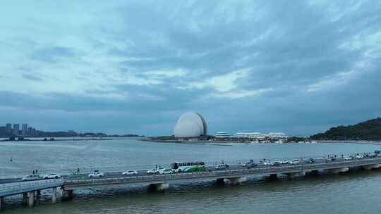 珠海日月贝航拍珠海大剧院地标城市建筑风光