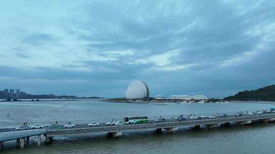 珠海日月贝航拍珠海大剧院地标城市建筑风光视频素材模板下载