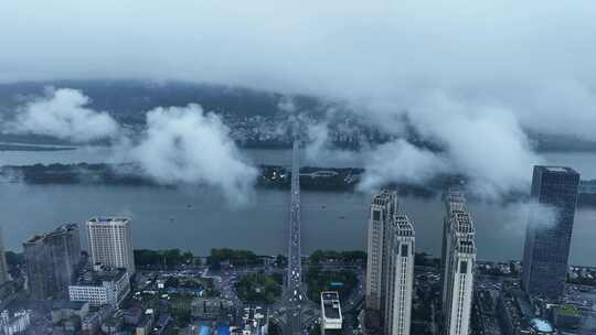 长沙城市上空云海大气视频