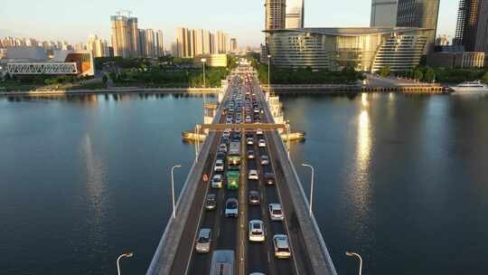 天津市滨海新区于家堡风景航拍空镜