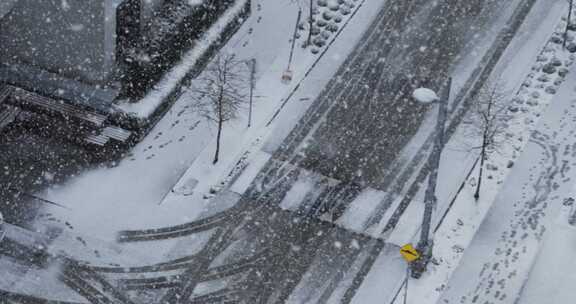 降雪，雪，路灯，道路