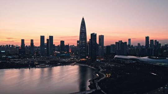 航拍深圳湾后海夕阳宣传片大场景