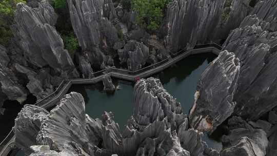 云南昆明石林县石林风景区航拍地质风光