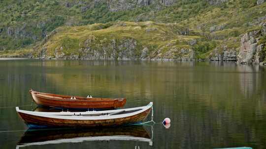 划艇，船，山，Lofoten