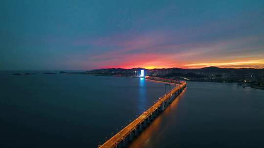 大连星海湾大桥夜景航拍 大连城市夜景航拍