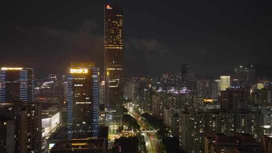 航拍深圳南山后海科技园夜景和万豪酒店夜景