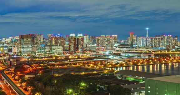 日本东京晴空塔城市夜景风光延时