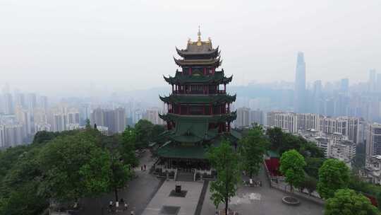 重庆鸿恩寺航拍鸿恩阁与嘉陵江两岸高楼大厦