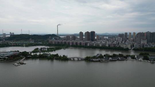 航拍湖北黄石磁湖风景区