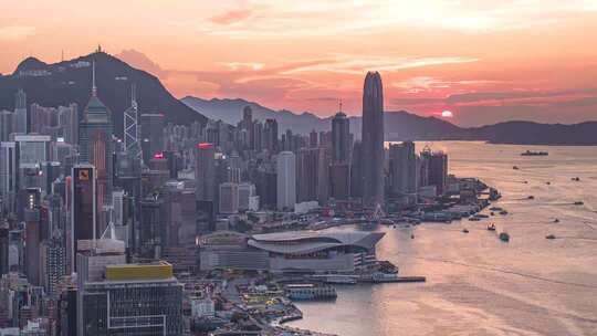 香港城市天际线日落延时景观