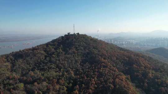 冬日南京栖霞山城市风光航拍素材