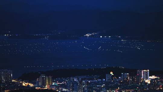 云南大理者磨山洱海城市夜景美丽风景