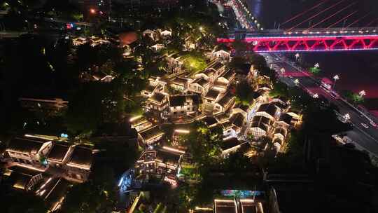 重庆龙门浩老街东水门长江大桥下浩里夜景