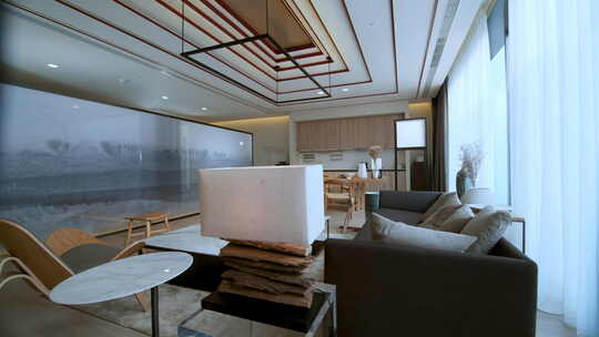 室内设计现代简约客厅与开放式厨房设计