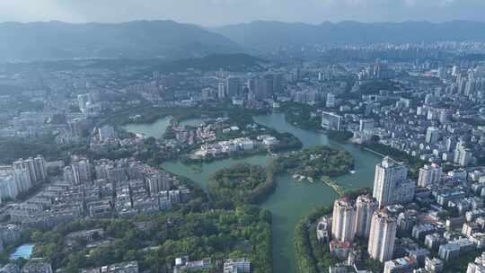 福州西湖公园航拍福建博物院城市公园风景