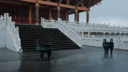 柳州文庙中式庭院古建筑雨景雨季大雨暴雨