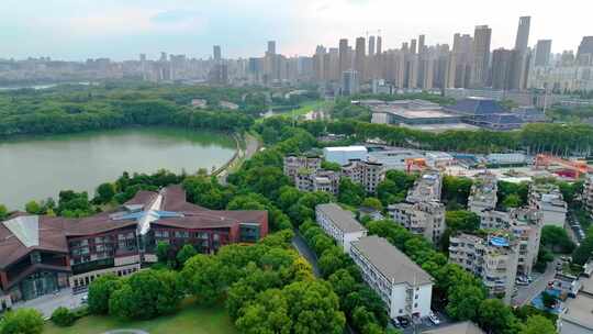 湖北武汉东湖城市风景风景风光航拍听涛景区