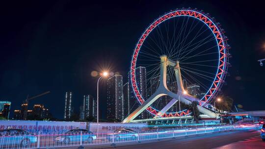 天津之眼车轨夜景延时