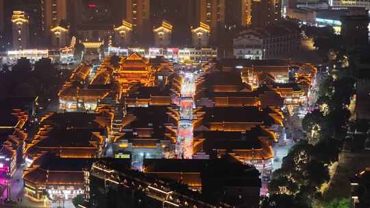 江西樟树三皇宫景区夜景灯光航拍