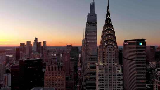 航拍纽约克莱斯勒大厦范德比特一号摩天大楼视频素材模板下载