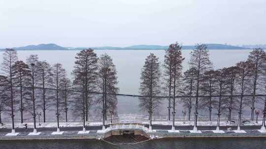 武汉东湖航拍雪景