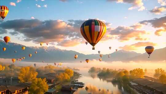 热气球升空浪漫唯美飞行翱翔风景风光ai素